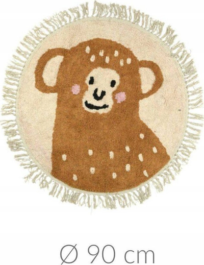 Tepih për kalamaj rrumbullak Monkey, pambuk, 90cm, bezhë