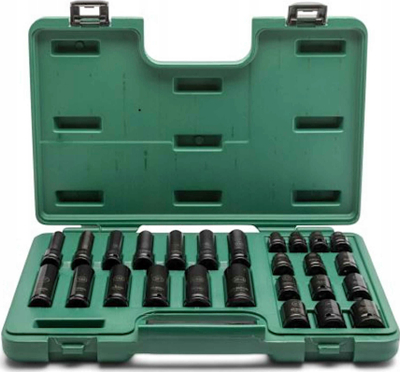 Set çelësash goditës SATA 34399T, 26 copa, 1/2", mur i hollë, i zi