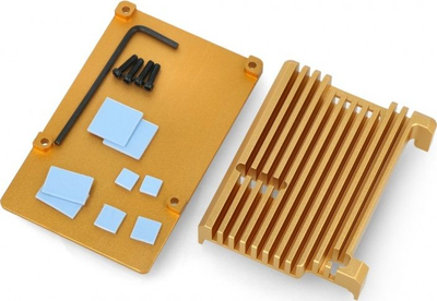 Кутија алуминиум JustPi LT-4B03 за Raspberry Pi 4B, со ладилник, златно бакарна боја