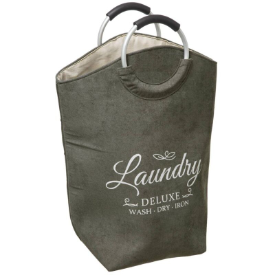 Shportë rrobash 5Five Velvet Laundry, poliester kadife, me doreza metalike, ngjyrë khaki jeshile