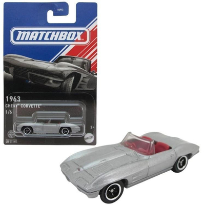 Maket veture Matchbox 1963 Chevy Corvette, die-cast, shkalla 1:64, argjendtë