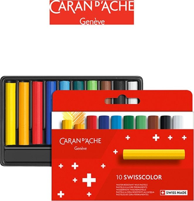 Set pastelësh dylli Caran D'Ache Swisscolor, rezistent ndaj ujit, 10 ngjyra të përziera