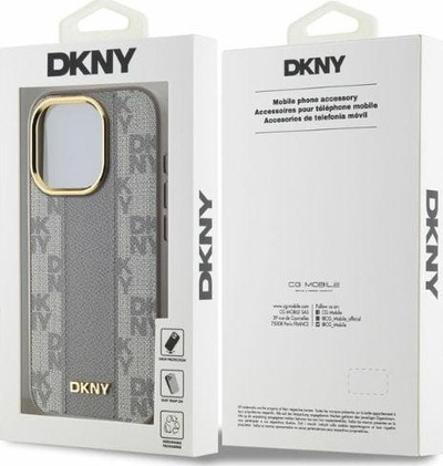 Mbulesë telefoni DKNY për iPhone 15 Pro Max, MagSafe, lëkurë sintetike me katrorë, bezhë