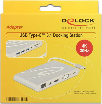 Dok USB C Delock 87298, 4K, Gigabit LAN, gri argjendtë