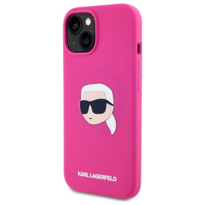 Mbulesë telefoni Karl Lagerfeld për iPhone 15, silikon, MagSafe, fuchsia