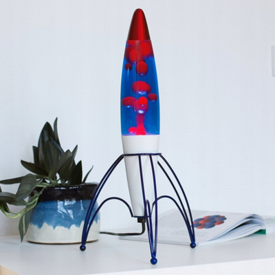 Llampë dekorative Thumbs Up Lava Lamp Retro Rocket, stil rakete, efekt lavë, blu me të kuqe