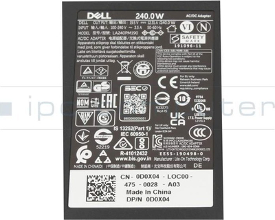 Adapter karikues Dell 240W AC, për laptop, i zi
