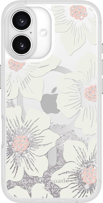 Kapak telefoni Kate Spade New York Liquid Glitter Hollyhock MagSafe, për iPhone 16, transparent me shkëlqim