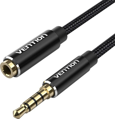 Kabllo audio zgjatëse Vention Cotton Braided, TRRS 3.5mm, 1m, e zezë