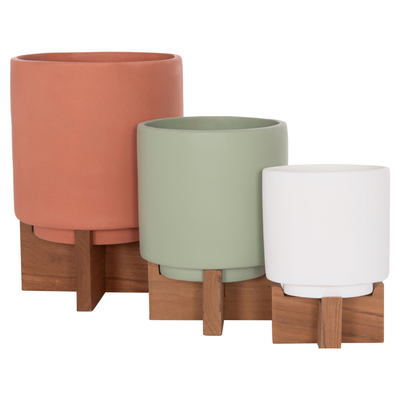 Set vazo dekorative TANTI HM4685, 3 copë, fiber cement, me bazë druri tik, shumëngjyrëshe