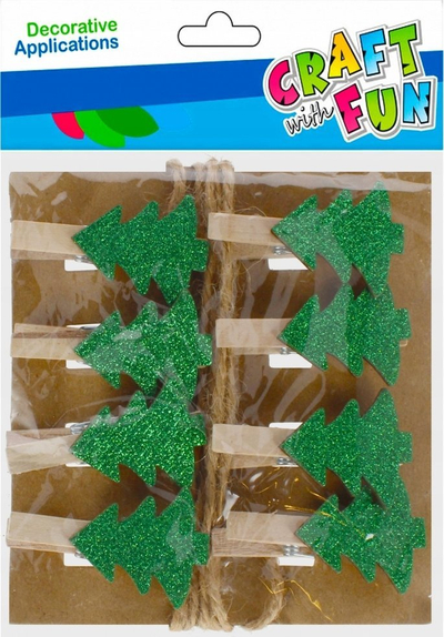 Kapëse dekorative për pemë Krishtlindjesh Craft with Fun, 8 copë, me shkëlqim, shumëngjyrëshe