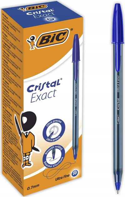 Stilolaps BIC Cristal Exact, majë shumë e hollë, bojë blu, 20 copë