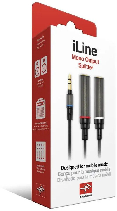 Kabllo audio IK Multimedia iLine Mono Out Split, 60 cm, stereo 3.5 mm në 2x mono 6.3 mm, i zi