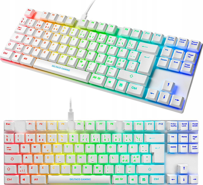 Tastierë gaming Deltaco WK90R, mekanike Outemu Red, RGB, e bardhë