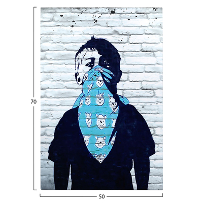 Pikturë murale Gobi HM4829, kanavacë 50x70cm, art grafit, bardh e zi me blu