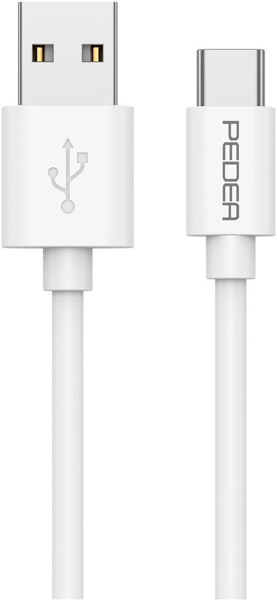 Kabllo karikimi PEDEA USB A në USB C, 1m, pako 30 copë, e bardhë