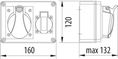 Kuti shpërndarëse stacionare Pawbol R-BOX 150, 1x16A 5P, 1x250V, IP44