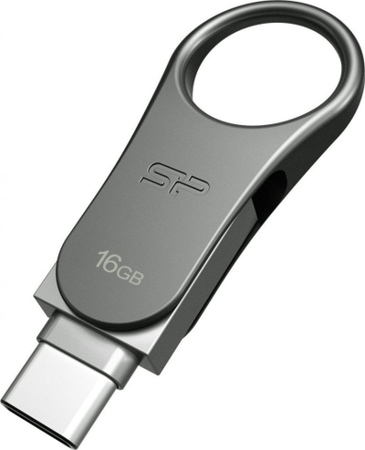 USB Силикон Пауер Мобиле C80, 16GB, USB 3.2 Gen 1 Type C, сребрена