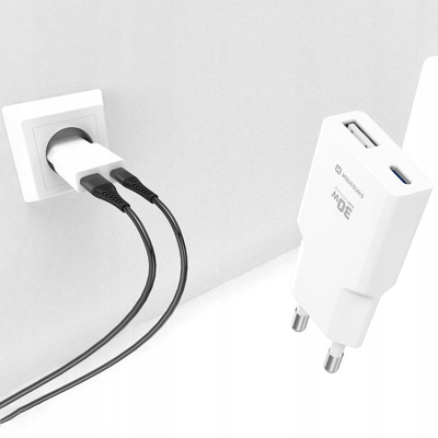 Karikues udhëtimi Swissten Slim GaN, 30W, USB C dhe USB A, i bardhë