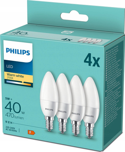 Llambë LED Philips Classic, sa një 40W, me bazë E14, set me 4 copë, e bardhë matt