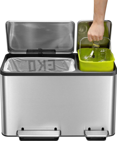 Кујнски корпа ЕКО ЕкоКаса, 45L 30+15L, нерѓосувачки челик со двојни педали, мат сребрена