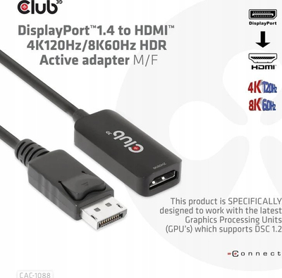 Adapter DisplayPort në HDMI Club3D CAC-1088, 4K, HDR10+, i zi
