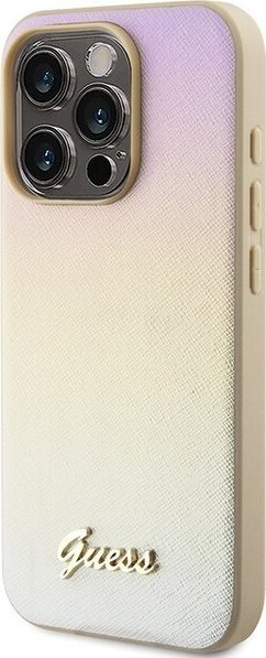 Futrollë telefoni Guess Saffiano Iridescent Script për iPhone 15 Pro, 6.1", gold