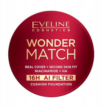 Fondatinë kompakte Eveline Wonder Match Cushion 01N Ivory, mbulim i lartë, 15ml