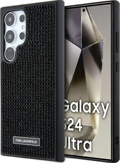 Futrollë Karl Lagerfeld Rhinestone Logo Metal Plate për Samsung Galaxy S24 Ultra, TPU polikarbonat, me kristale, e zezë