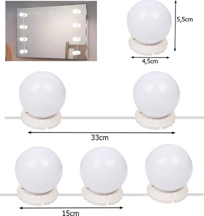 Set llampa LED për pasqyrë, 10 copë, 3 drita të ndryshme, USB, të bardha