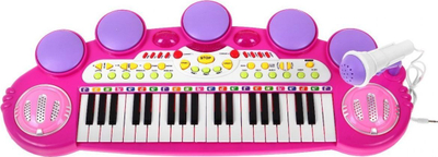 Set muzikor për kalamoj For Children, tastierë elektronike 3 oktava me daulle dhe mikrofon, rozë