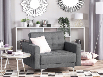 Fotelje relaksu me tekstil tufted, me skelet metalik, gri e errët