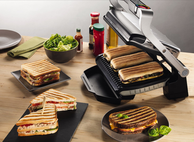 Grill elektrik Tefal OptiGrill+ GC712D, sipërfaqe jo ngjitëse, inox, gri