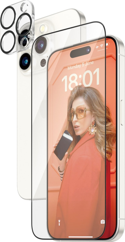 Mbrojtës ekrani PanzerGlass 2‑in‑1 për iPhone 15 Pro, Ultra‑Wide Fit, EasyAligner, transparent