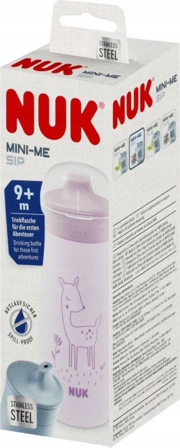 Shishe pijesh për fëmijë NUK Mini Me Sip, çelik inox 300 ml, 9m+, vjollcë gri