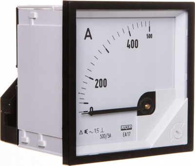 Аналоген амперметар за панел Lumel, 500/5A, 72x72mm, бел