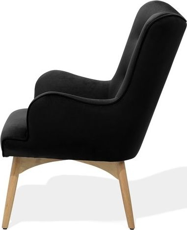 Set kolltuk me ottoman Wingback, kadife, me këmbë druri, i zi