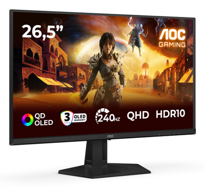 Гејминг монитор AOC G4 Q27G41ZDF, 26.5\", QHD QD OLED, црн со црвена боја