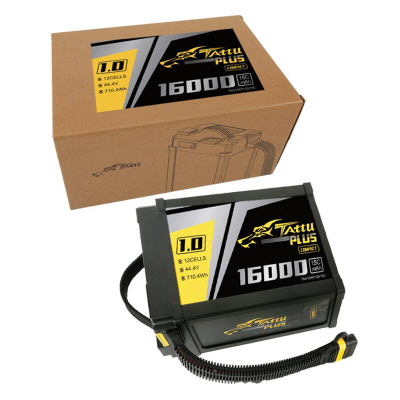 Bateri LiPo Tattu Plus 1.0, 16000mAh 44.4V 15C 12S, e zezë