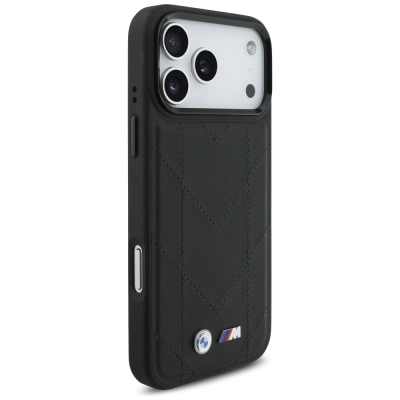 Maskë telefoni BMW M Quilted MagSafe për iPhone 17 Pro Max, lëkurë eko, e zezë