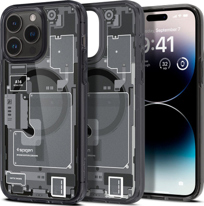 Mbulesë telefoni Spigen Ultra Hybrid MagFit Zero One për iPhone 14 Pro Max, transparente, gri e errët