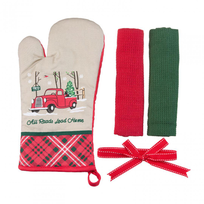 Set doreza kuzhine Christmas Car, 3 pjesë, motiv festash, shumëngjyrësh