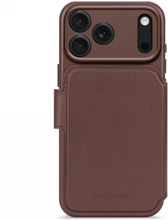Këllëf‑portofol Decoded për iPhone 17 Pro Max, lëkurë, MagSafe, kafe