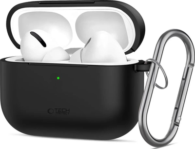 Mbulesë silikoni Tech-Protect për Apple AirPods Pro 3 me karabinë, ngjyrë e zezë