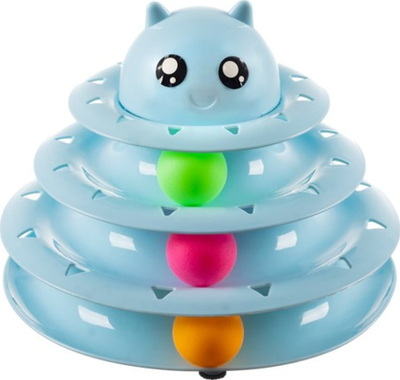 Lodër interaktive për mace Purlov Tower, 3 kate me toptha, 24cm, blu