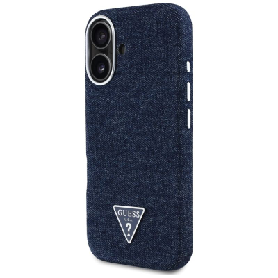 Заштитна маска Guess Denim Triangle Logo, MagSafe, за iPhone 16 6.1", сина