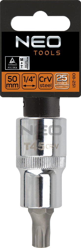 Bit çelësi Neo 1/2'' Torx T20, 55mm, ngjyrë argjendi