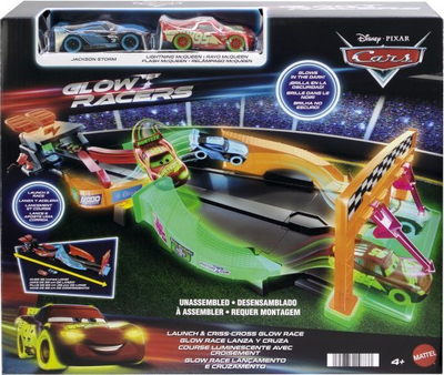 Pistë garash Mattel Disney Pixar Cars Glow Racers, Launch N Criss-Cross, me 2 makina që ndriçojnë