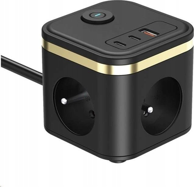 Shpërndarës prizash Viking YC33, 3x AC 230V, 3x USB, i zi