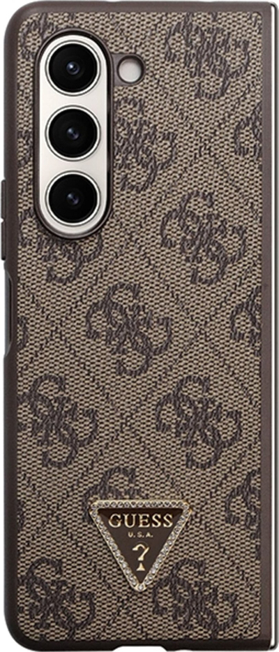 Kapak telefoni Guess për Samsung Galaxy Z Fold5, lëkurë PU, dizajn 4G me gurë të vegjël rhinestones, kafe